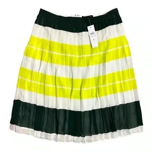 Anne Taylor Pleated Striped Midi Skirt Blue Yellow Size 8 NWT - Picture 2 of 6